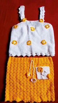 Conjunto Crochê Bebê - Branco e Amarelo