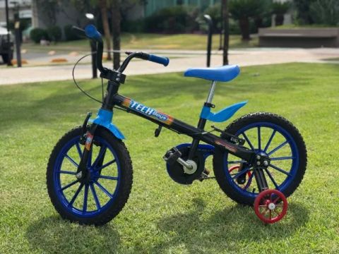 Bicicleta Aro 16 Tech Boys Com Rodinhas Azul/preta - Meninos
