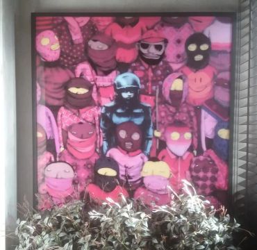 Quadro com impressão em vidro 1metro por 1 metro banksy