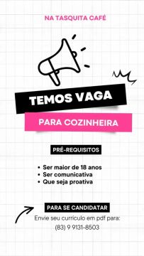 Vaga para Cozinheira.