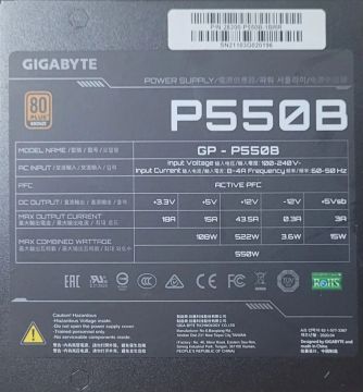 Fonte GIGABYTE P550B 550W 80 Plus Bronze