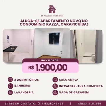 Aluga-se Apartamento Novo no Condomínio Kazza em Carapicuíba!