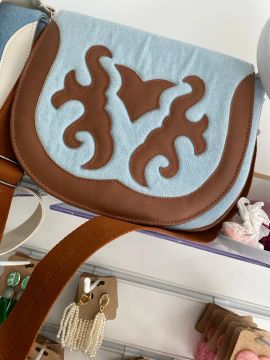 Bolsa jeans com couro ecológico nova