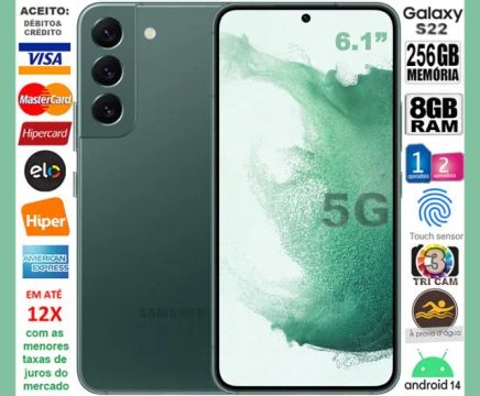 Galaxy S22 5G 256GB, 8GB Ram, Tela 6.1", 3Câm 50MP, Novíss, Caixa, NF, Gar, Troco!
