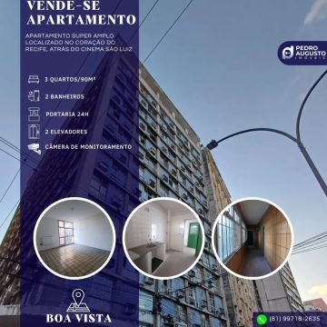 Apto: 85m², 3 Qts, com varanda, dependência, elevador, no coração de Recife!