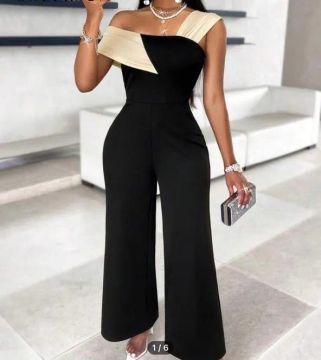 Macacão elegante preto e bege