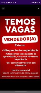 Vaga de emprego começo imediato