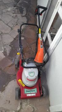 Carrinho de cortar grama Garthen + roçadeira elétrica Tramontina