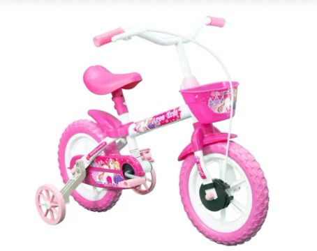 Bicicleta Infantil Aro 12 Track & Bikes - Arco Iris W Branco e Fúcsia com Rodinhas e Cesta