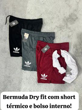 Bermuda Dry Fit com short térmico e bolso interno - Adidas/ Nike 