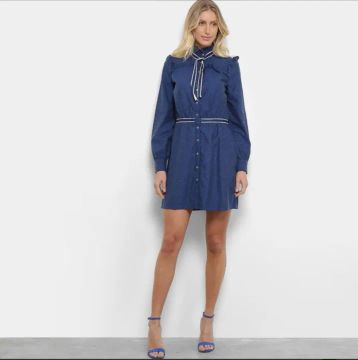 Vestido Jeans Azul com Detalhes em Branco My Favorite Things 