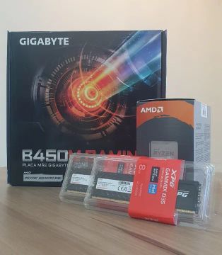 KIT UPGRADE RYZEN 5 5600GT + B450M GIGABYTE GAMING + 2X8GB 3200MHZ XPG NOVO LACRADO!