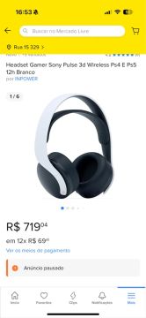 Headset Gamer Sony Pulse 3D Wireless Ps4 e Ps5 12h Branco