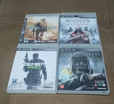 4 Jogos de PS3 - Call of Duty MW3/Modern Warfare 2/Assassin's Creed Brotherhood/Dishonored