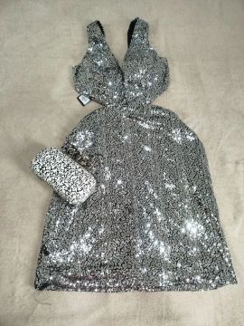 Vestido de Sequência Prata - Tamanho M
