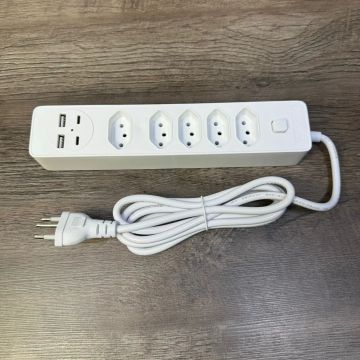 Extensor de Tomada com Carregador USB/USB-C - 5 Tomadas + 2 USB + 2 USB-C