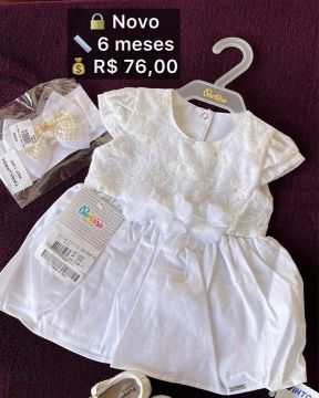 Vestido de renda branco NOVO p/ bebê - 6 meses 