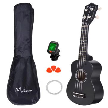 Ukulele Soprano Makanu Preto com Case, afinador, cordas e Palhetas