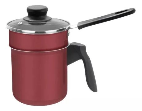 Mini Cuscuzeiro Individual Tampa de Vidro Cereja Antiaderente Longuilar