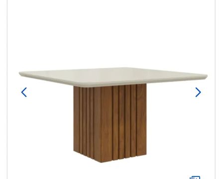 Mesa de Jantar Moderna com Tampo Branco e Base em Madeira