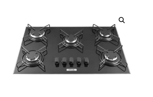 Cooktop 5 Bocas A Gás Preto - Inox - Vidro Temperado!