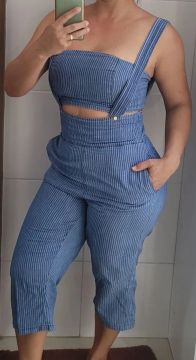 Macacão Jeans Listrado