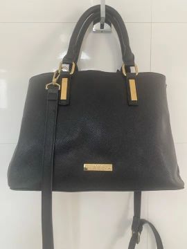 Bolsa Santa Lolla couro canvas preta 