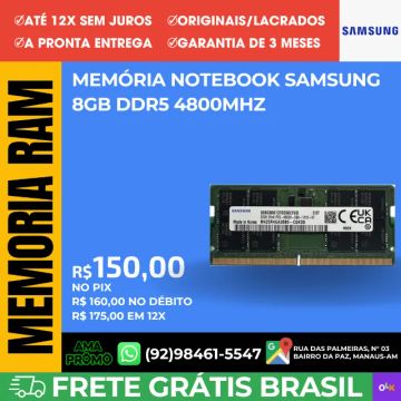Memória Ram 8GB DDR5 Samsung 4800mhz, para Notebook