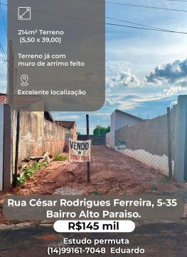 Terreno 214m² Plano no Bairro Alto Paraíso