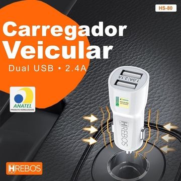 Carregador Veicular Hrerbos 2 USB com Carregamento Rápido.
