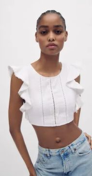 cropped top de linho com babados zara pp 