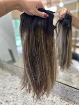 Mega Hair Castanho Claro com Mechas Loiras