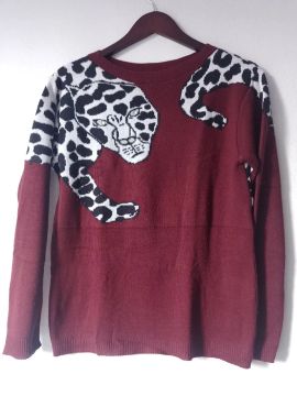 Suéter de Lã com Estampa de Leopardo - tamanho M 