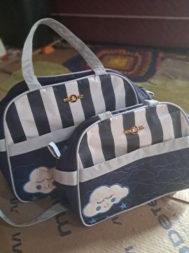 Bolsa maternidade dupla azul e branca