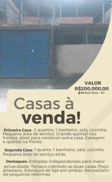 Duas casas à venda em Belford Roxo!