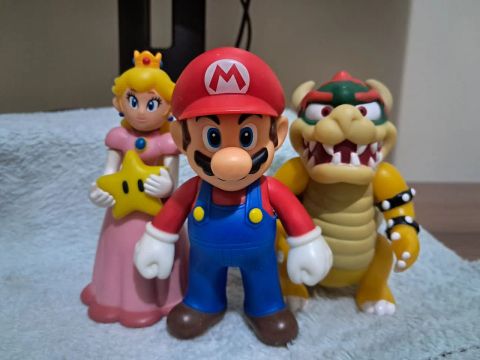 Kit Bonecos Mario + Bowser + Peach (12cm altura)