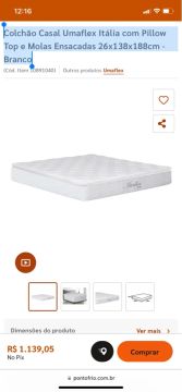 Colchão Umaflex Casal de molas ensacadas e pillow top