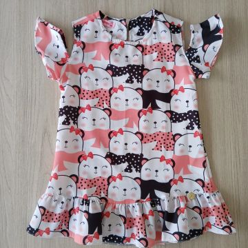 Vestido Infantil Menina Estampado de Urso Tamanho 2