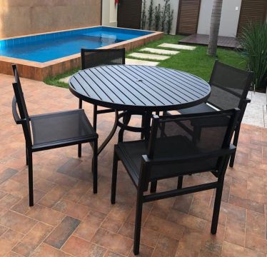 Conjunto de Mesa e Cadeiras para Jardim - Preto