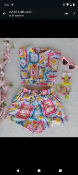 Conjunto cropped e short infantil estampado