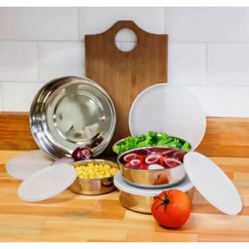Jogo Potes Kit 5 Tigelas Em Inox Com Tampa Silicone Cozinha