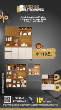 Cozinha Alice 6P1G Ripado C/ Adega - Oferta - Novo