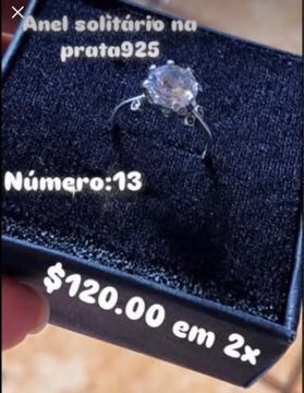 Anel Solitário Prata 925. N:13