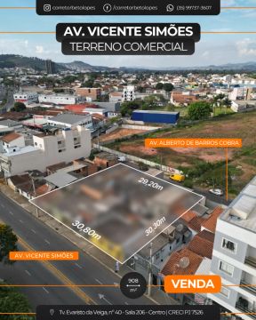 [VENDA] Terreno comercial na Av Vicente Simões | 907,80 m²