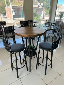 Mesa Bistrô Bar Preto/Ripado 0,70 m com 3 Banquetas Bete Preto Fosco TT