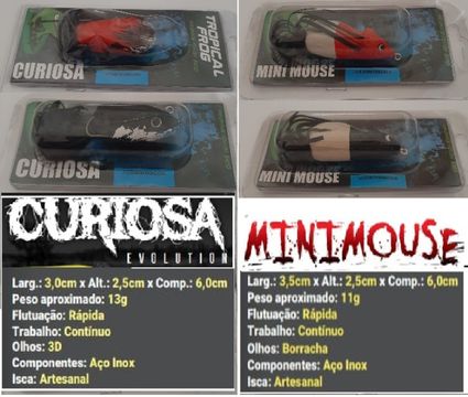 isca artificial  bolinha , perereca, mini mouse,  reality frog e curiosa tropical frog
