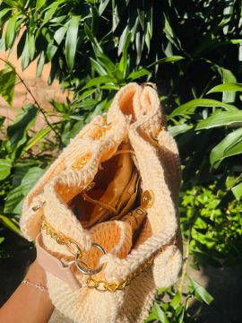 Bolsa de Ombro Crochê Bege