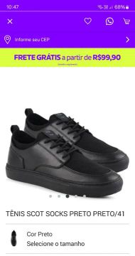Sapato Mr Cat, Scot socks preto - tamanho 40 41