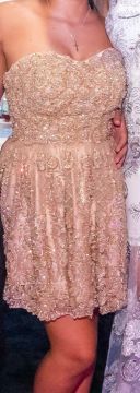 Vestido Bordado, Dourado, Tamanho P