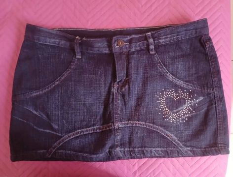 Mini Saia Jeans Anos 2000s Y2K De Coração
